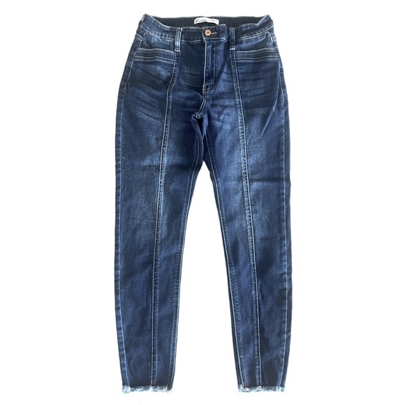NWOT KanCan Skinny High Rise Front Seam Raw Hem Jeans Dark Wash Size 25 - Picture 2 of 5